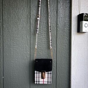 Cato Black & White Plaid Crossbody Bag | Faux Suede & Gold Hardware